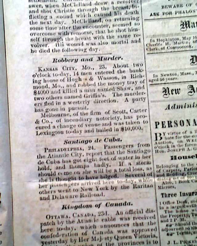 One of the earliest of the Jesse James & gang bank robberies ...