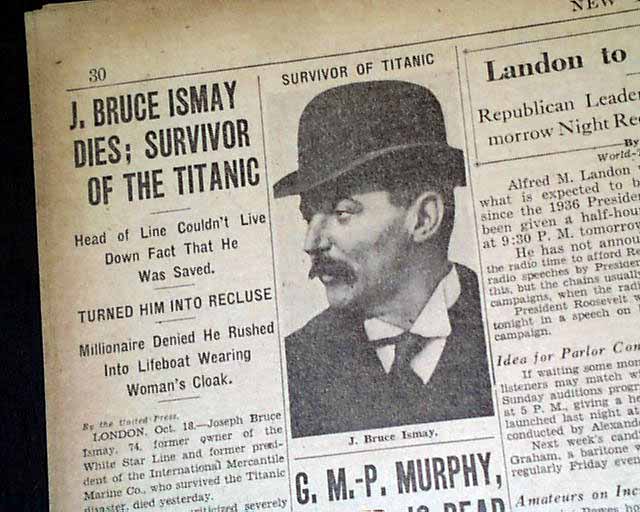 J. Bruce Ismay death... Titanic sinking fame.... 