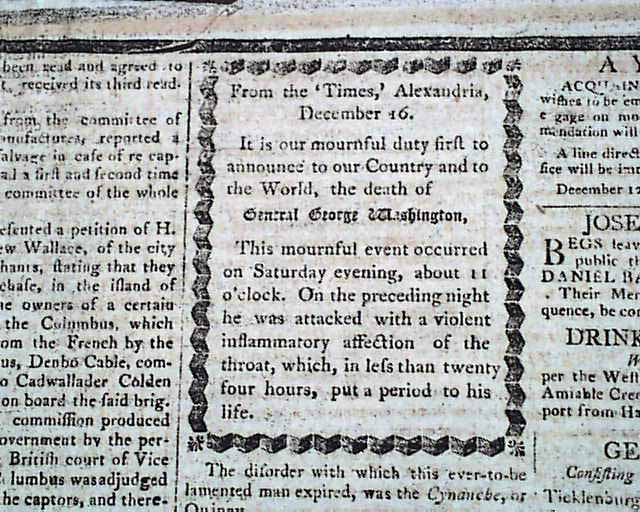 Earliest report on the death of Washington we have offered ...