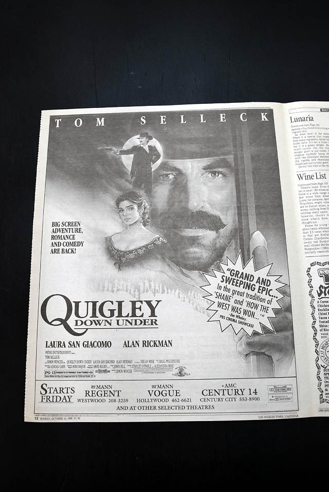 1990 opening day "Quigley Down Under" film advertisement...