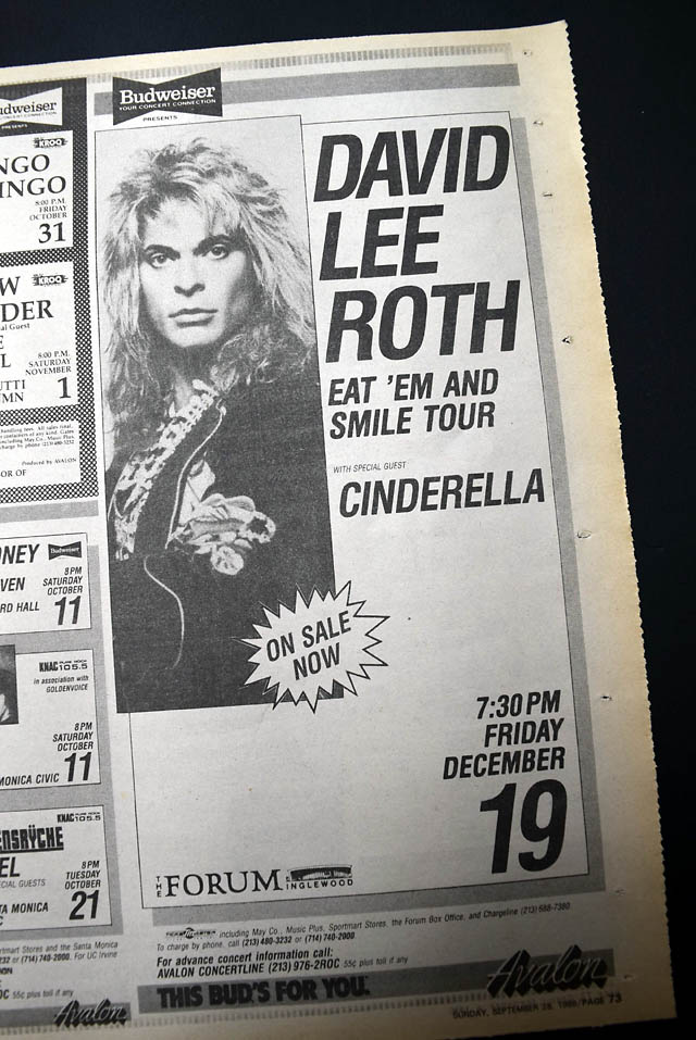 1986  "David Lee Roth" live L.A. concert advertisement...