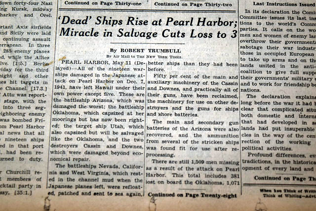 Pearl Harbor sunken warships raised in 1943...