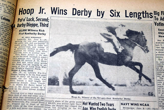 Hoop Jr. Wins Kentucky Derby... Eddie Arcaro...