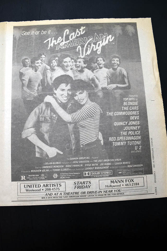1982 pre opening day premiere of "The Last American Virgin" film advertisement...