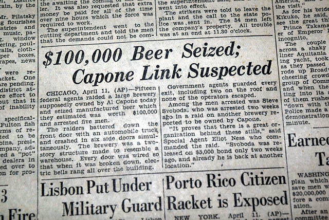 Eliot Ness raids Al Capone's beer brewery...