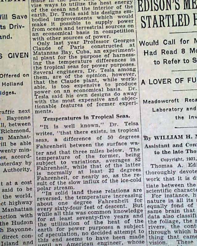 1931 Nikola Tesla Father Of Radio - Rarenewspapers.com