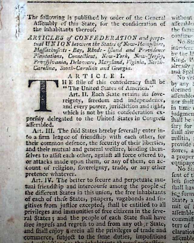 Articles of confederation and perpetual union between the states of New  Hampshire, Massachusetts Bay, Rhode Island, and Providence plantations,  Connecticut, New York, New Jersey, Pennsylvania, Delaware, Maryland,  Virginia, North Carolina, South