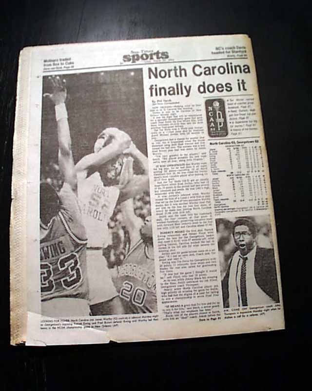 Michael Jordan Wins College Basketball Championship Unc 1982 Chicago Newspaper Ebay