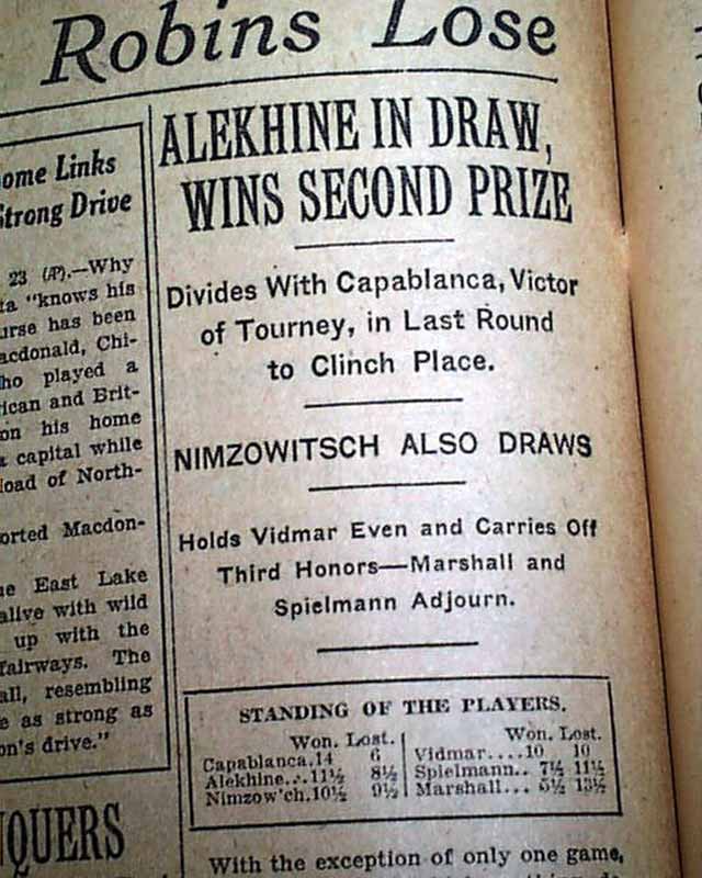 Chess Contest 1922 Jose Capablanca Left Editorial Stock Photo