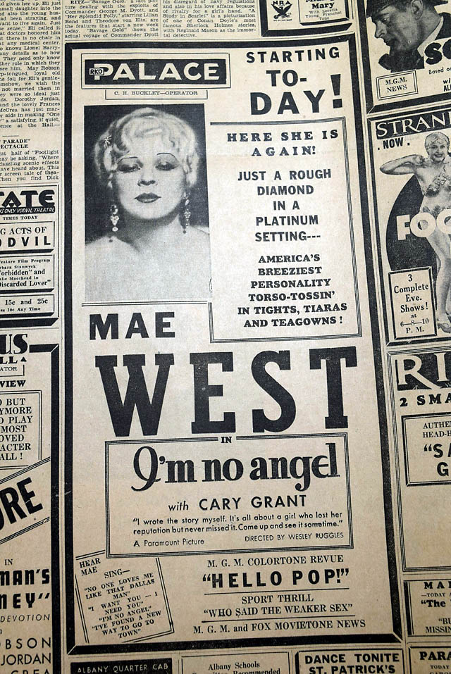 1933 "I'm No Angel" w/ Mae West premiere advertisement...