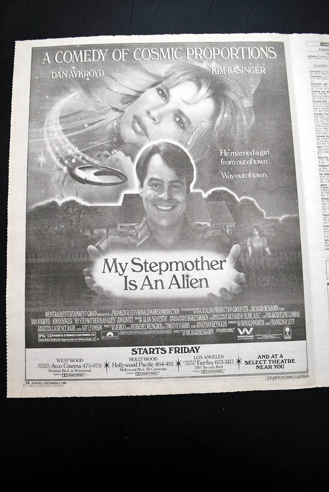 1988 pre opening day premiere of "My Stepmother Is An Alien" film advertisement...