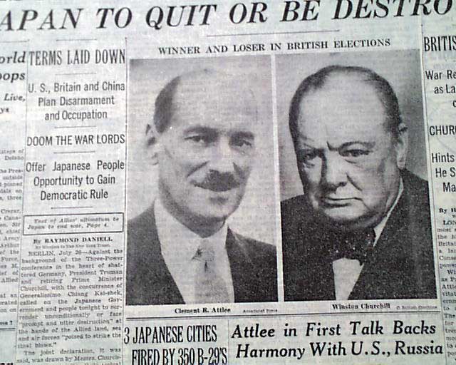 Winston Churchill loses election... Near the end of the war with ...