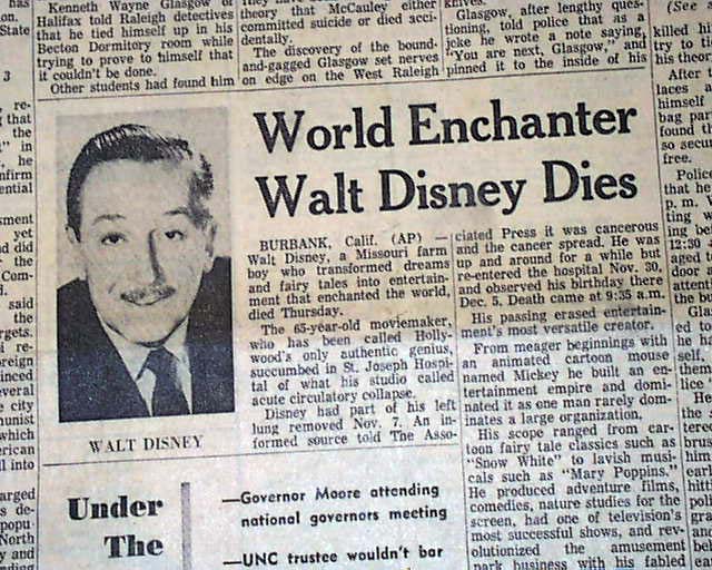 Death of Walt Disney in 1966... - RareNewspapers.com