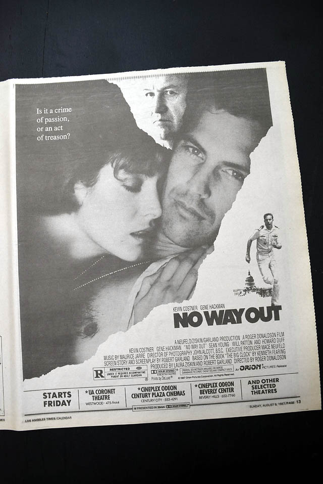 1987 opening day premiere of "No Way Out film advertisement...