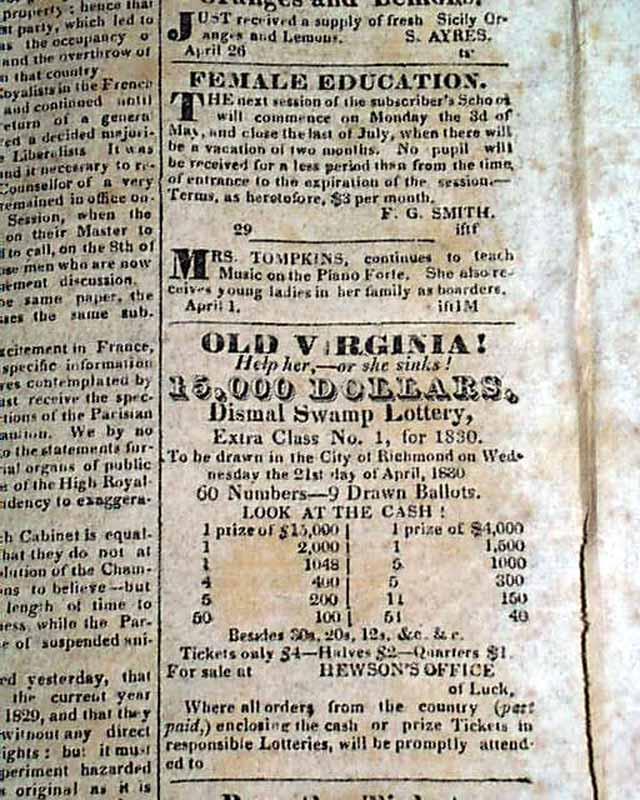 1830 Lynchburg Virginia Newspaper With Slave Ads