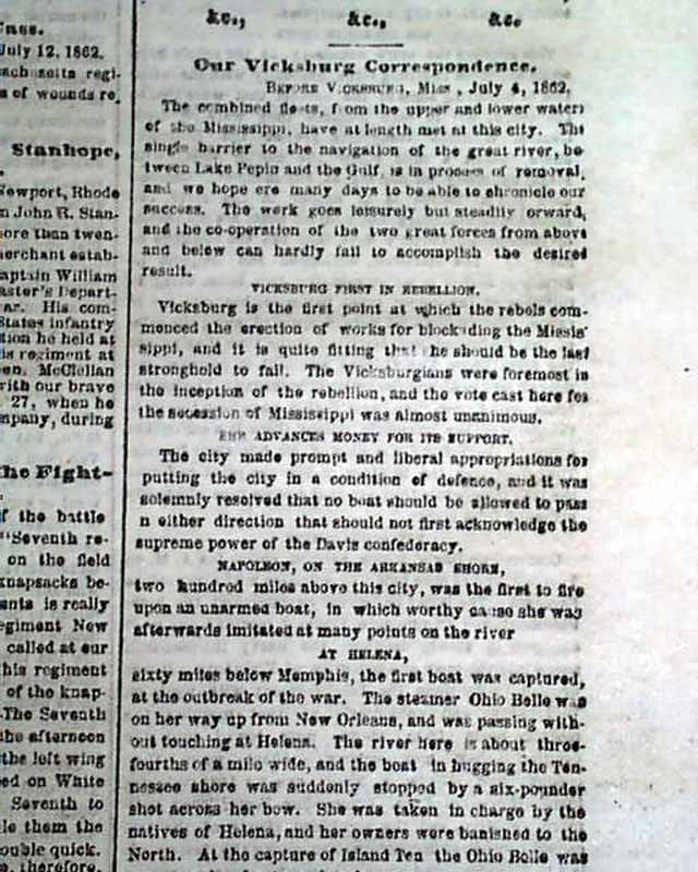 1862 Civil War Map - Vicksburg MS..... - RareNewspapers.com