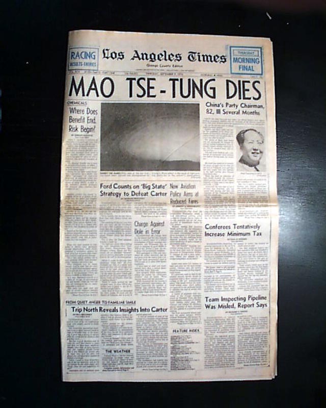 Death of Chairman Mao in a Beijing, China, newspaper ...