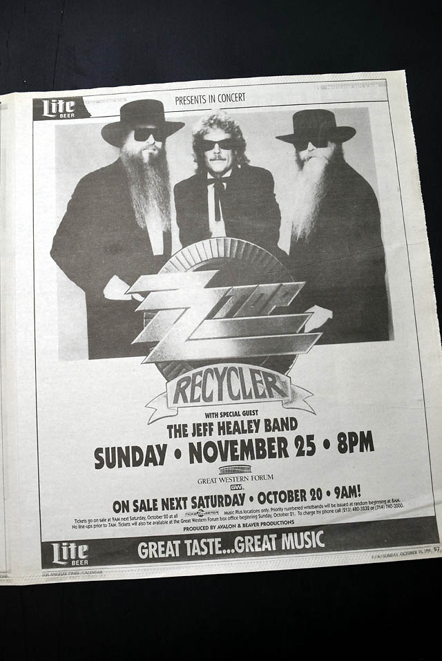 1990 "ZZ Top" L.A. concert advertisement...