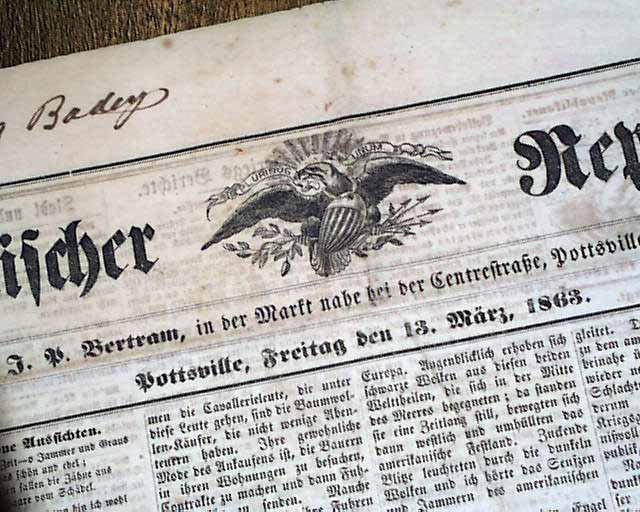 German language Civil War newspaper from Pottsville...