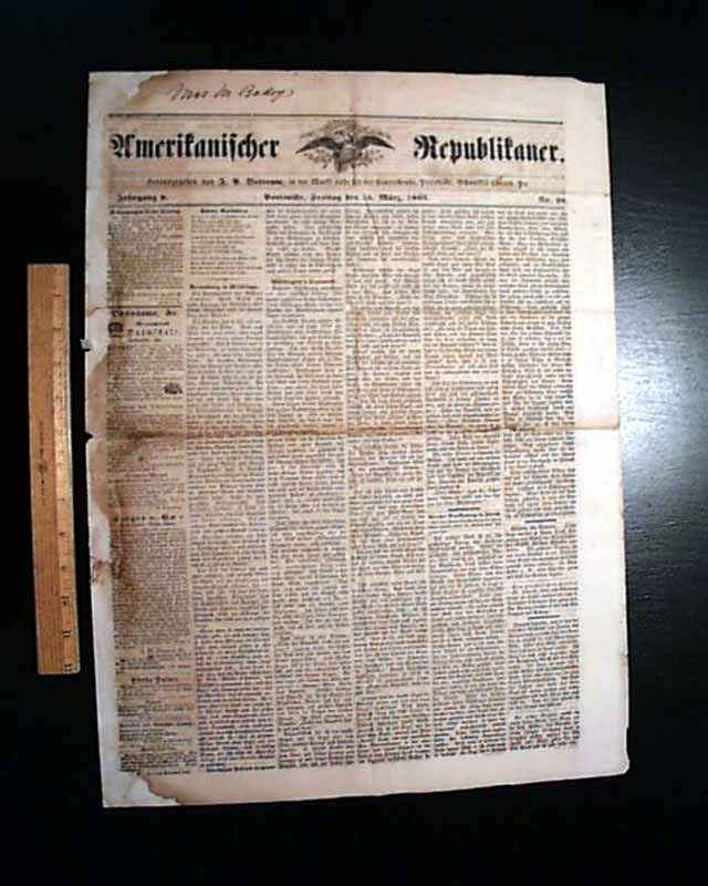 German language Civil War newspaper from Pottsville...