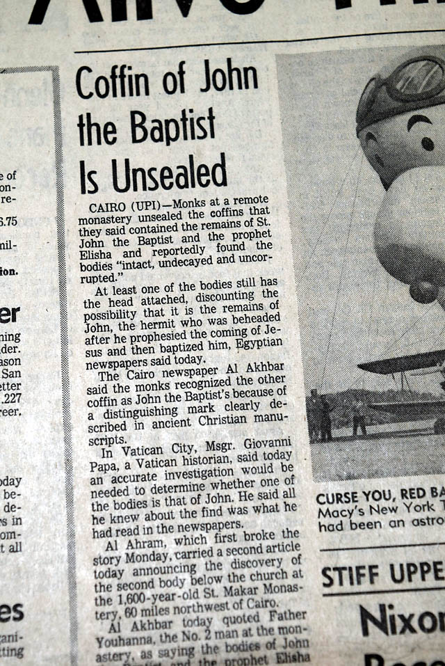 John the Baptist coffin unsealed in 1978...