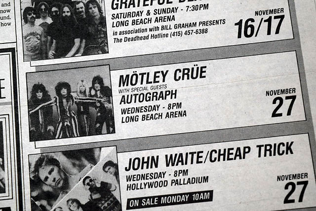1985 "Motley Crue" live L.A. concert advertisement...