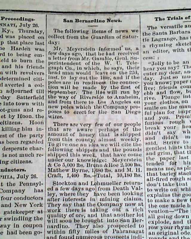 1873 Old West Newspaper From Los Angeles CA...... - RareNewspapers.com