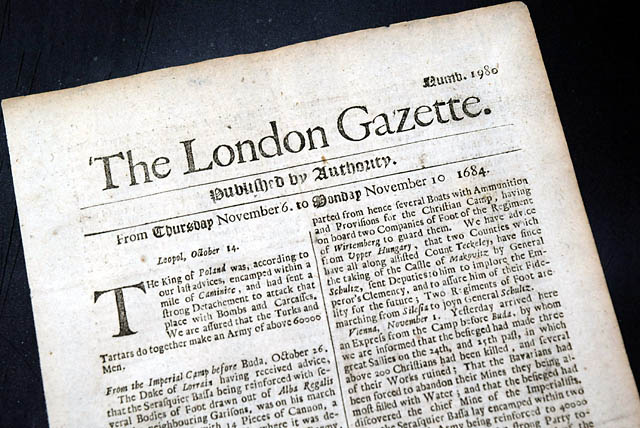 Genuine London Gazette newspaper from 1684...