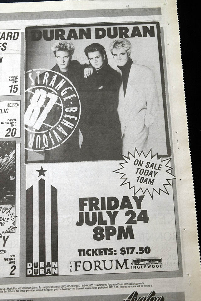 1987  "Duran Duran" live L.A. concert advertisement...