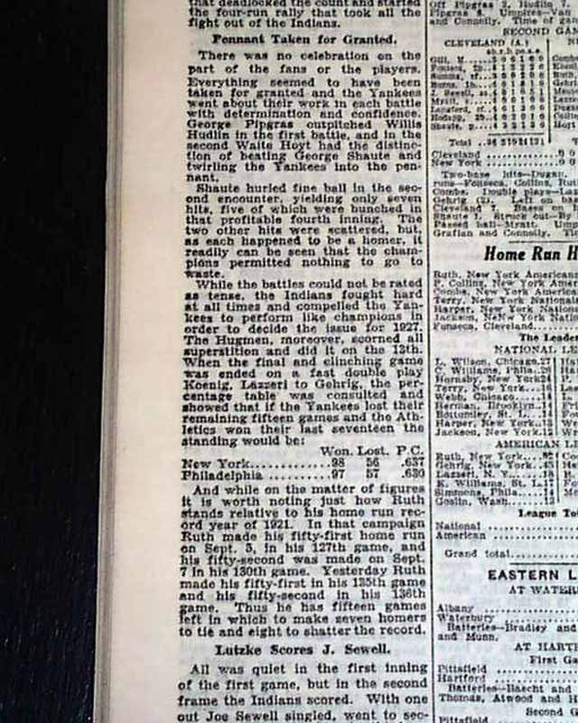 1927 Yankees win pennant... - RareNewspapers.com