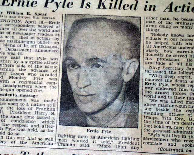 Death of Ernie Pyle... - RareNewspapers.com