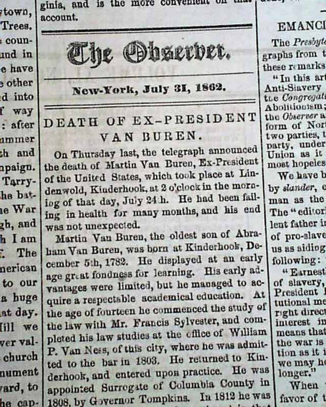 Death of president martin van buren rarenewspapers
