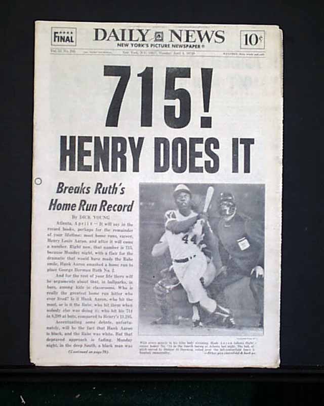 Hank Aaron Breaks The Home Run Record... - RareNewspapers.com