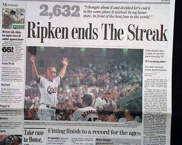 TSN Archives: The day Cal Ripken Jr.'s ironman streak ended