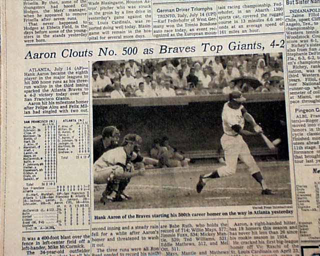 Image result for hank aaron hits number 500 in 1968