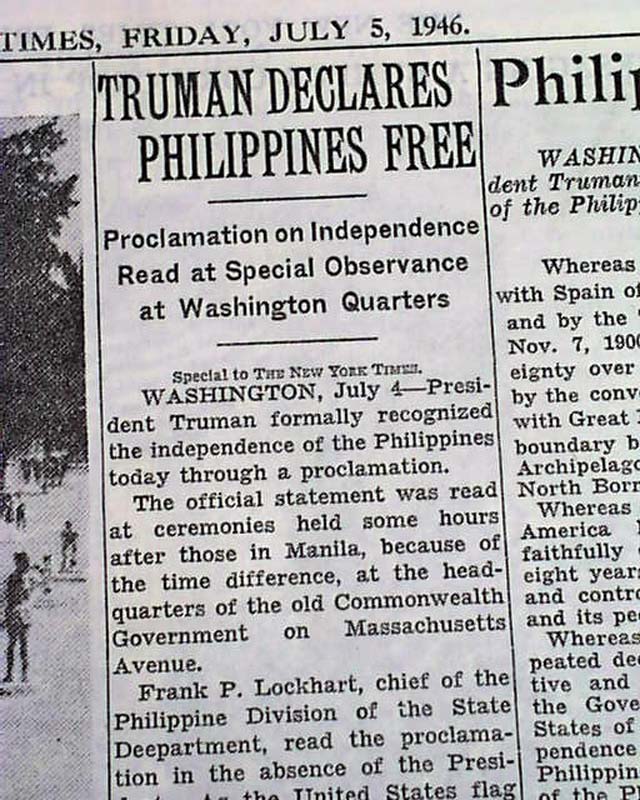 Philippines gain independence from US President Truman