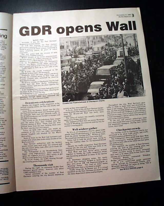 Berlin Wall falls... In an English language newspaper from ...