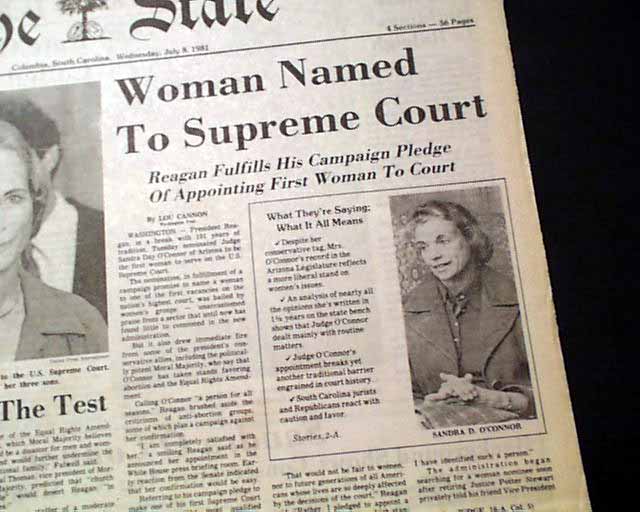 Image result for president ronald reagan announced the nomination of sandra day o'connor to the u.s. supreme court