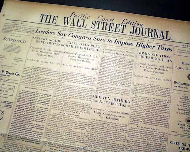 Rare Original 1932 Wall Street Journal printed at depths of the GREAT DEPRESSION 