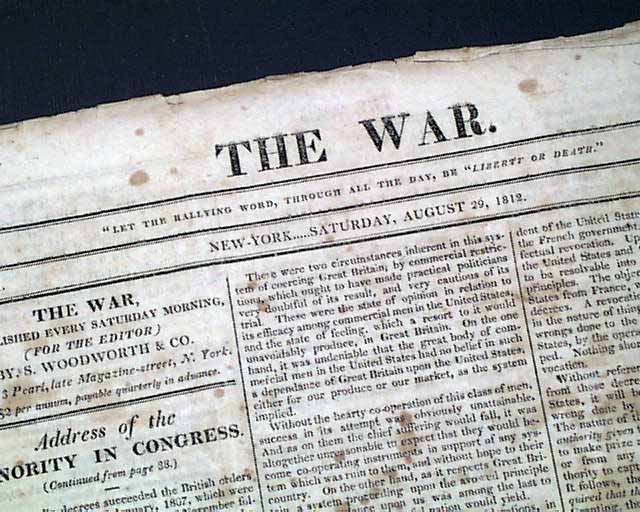 Printed exclusively to report on the War of 1812...