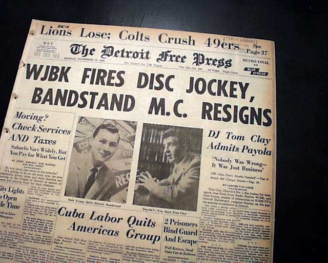 Best TOM CLAY FIRED Detroit Radio Disk Jockey Payola Scandal 1959 Det. Newspaper | eBay