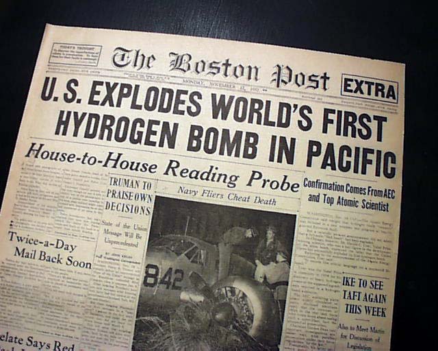 Image result for the u.s. explodes the first hydrogen bomb