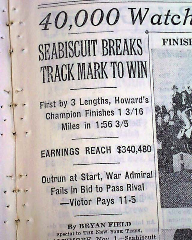 Seabiscuit Vs War Admiral 1938 Finish Line – 8x10 Black & White Photo Reprint (RT105)