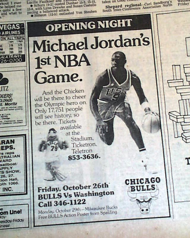 Michael Jordan's very 1st NBA game close in a Chicago newspaper