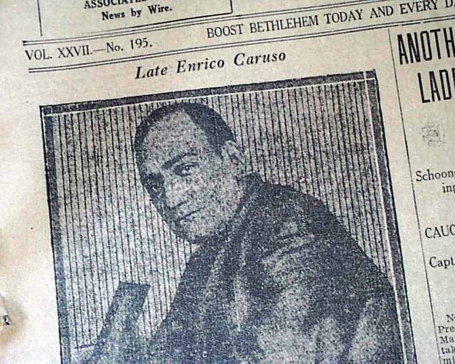 Enrico Caruso death Italian tenor RareNewspapers