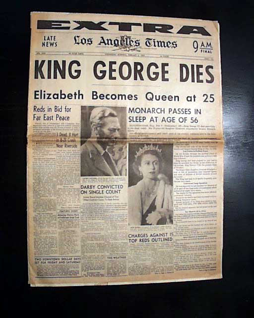 Death Of King George VI... Queen Elizabeth... - RareNewspapers.com