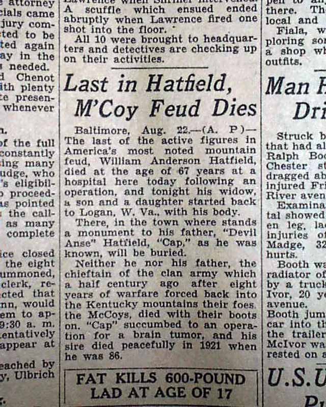 1930 Cap Hatfield death....