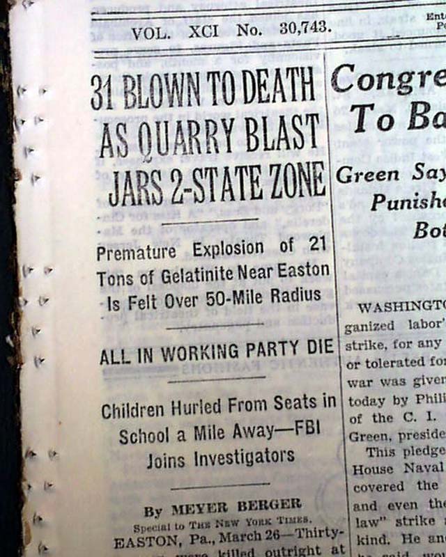 Easton, Pennsylvania quarry explosion disaster...