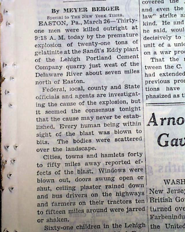 Easton, Pennsylvania quarry explosion disaster...