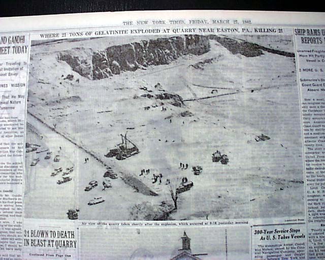 Easton, Pennsylvania quarry explosion disaster...